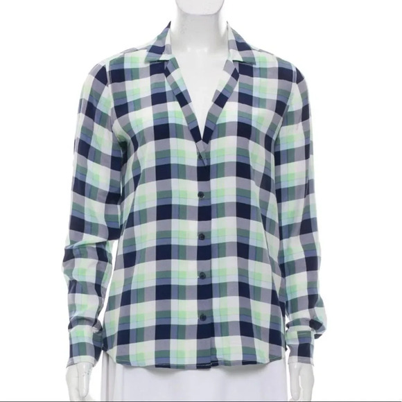 EQUIPMENT Silk Plaid Print Button-Up Top - Picture 1 of 3